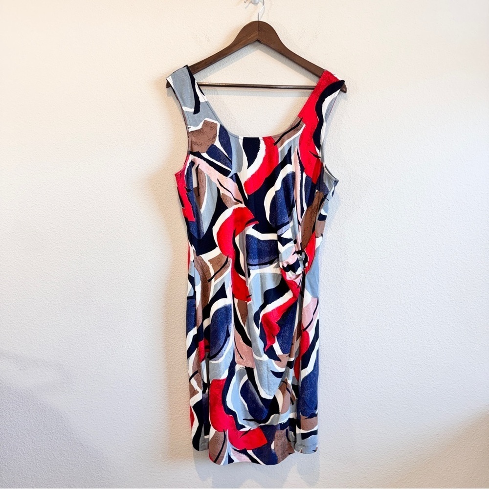 NIC+ZOE Americana Dress Abstract Print Ruched Square Neck Sleeveless XL Cocktail